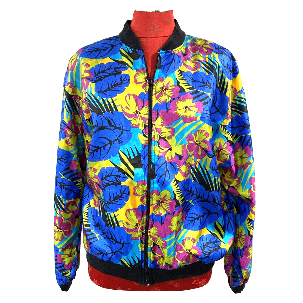 Retro 1980s silky bomber jacket zip front pockets 12 Impressions California USA